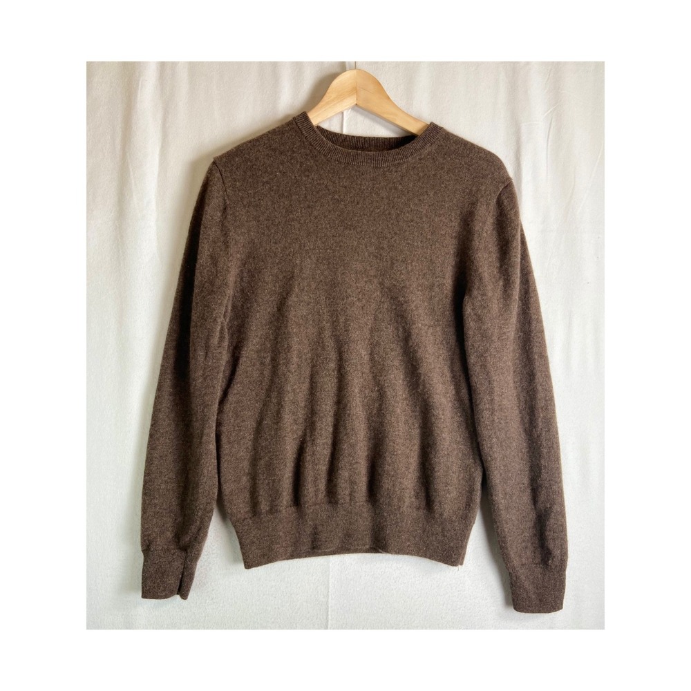 Quince Women M 100% Mongolian Cashmere Crewneck Sweater Brown Academia Office